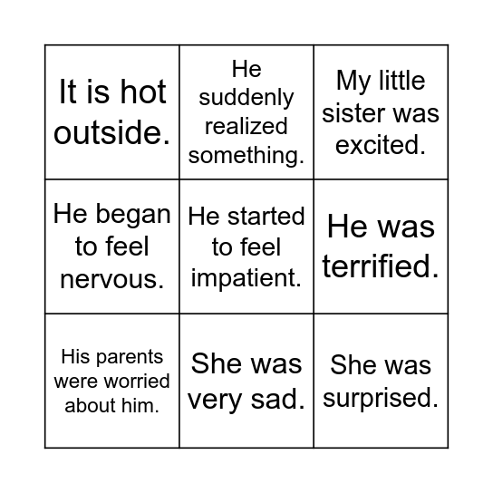 Show vs. Tell Bingo Card