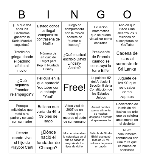 bingo de investigación Bingo Card