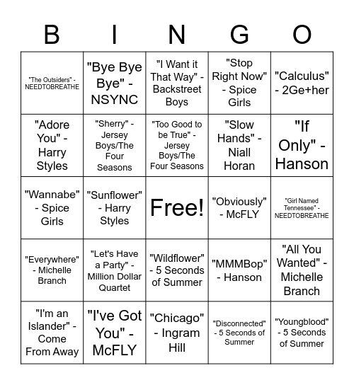 Excellent Music Taste Bingo Card