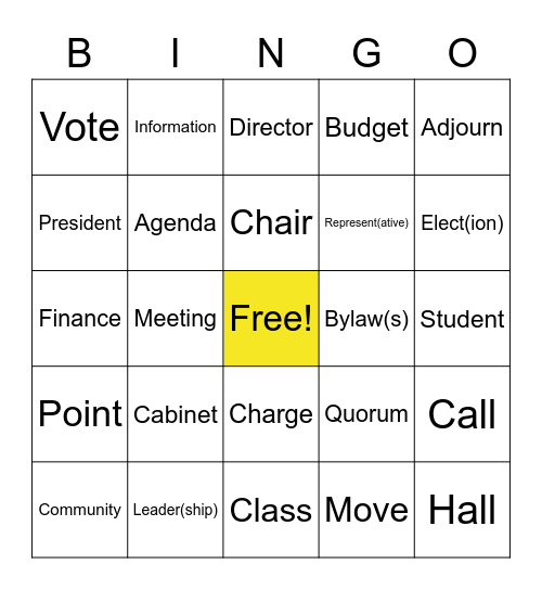 Student Senate Bingo!! Bingo Card
