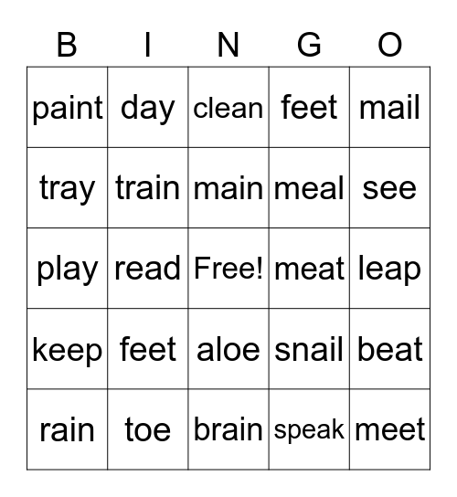 Long Vowel Cards Bingo Card