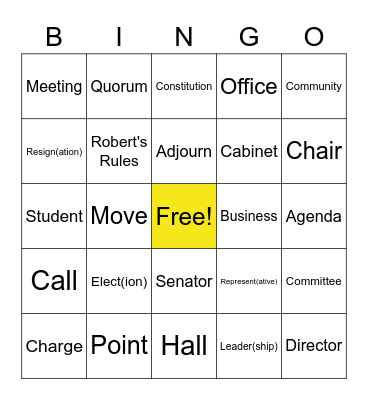 Student Senate Bingo Card