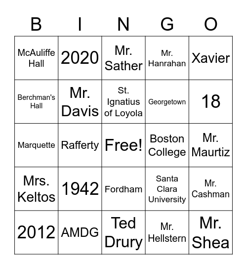 Jesuit Bingo Card
