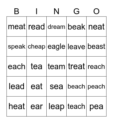 EA Vowel Team (#1) Bingo Card
