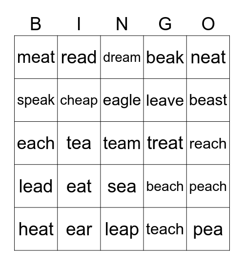 EA Vowel Team (#1) Bingo Card