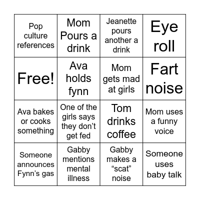 Family drinking game Bingo Card