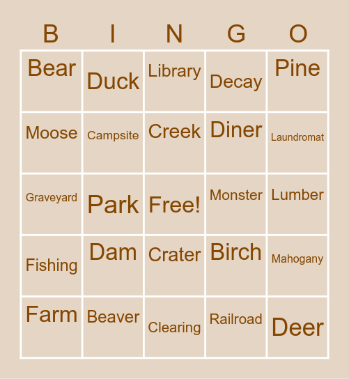 Old Pine Valley Bingo Card