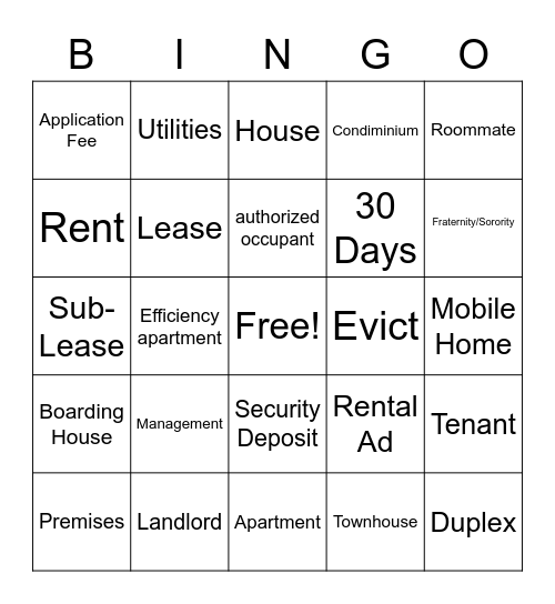 Apartment Living Bingo Card
