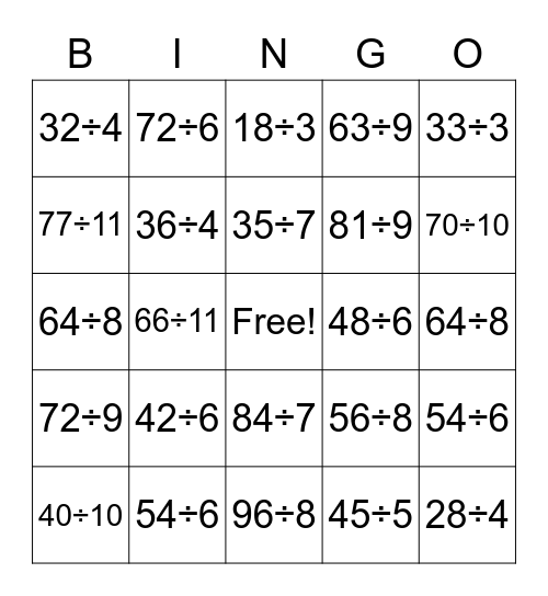 DIVISION Bingo Card