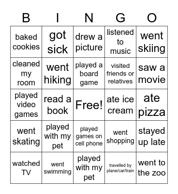 Back from break bingo Card