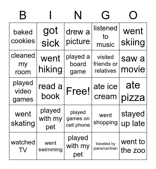 Back from break bingo Card