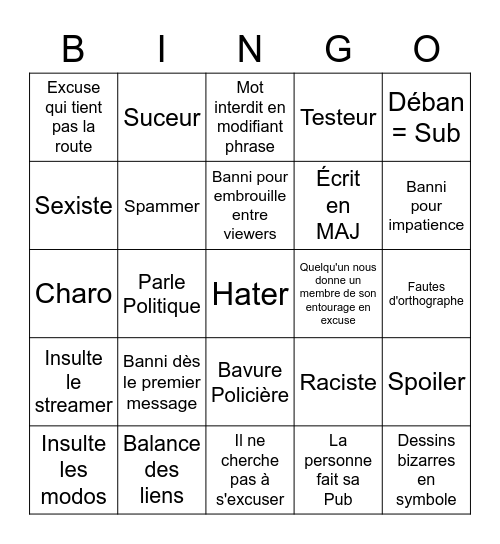 Tribunal des Bannis Bingo Card