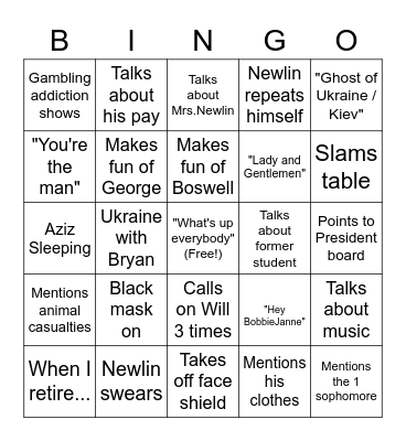 Newlin Bingo Card