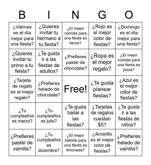 El Cumpleaños Bingo Card