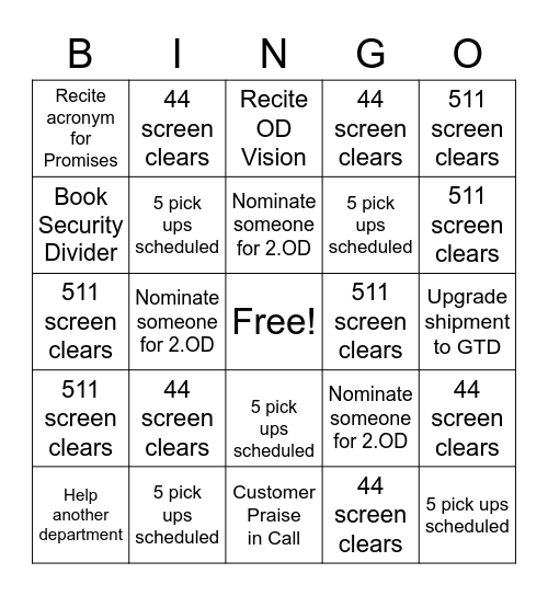 OS&D Bingo Card