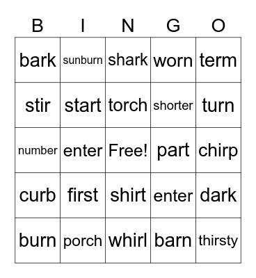 R-Controlled Vowels Bingo Card