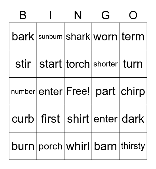 R-Controlled Vowels Bingo Card