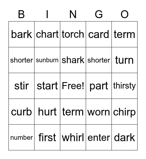 R-Controlled Vowels Bingo Card