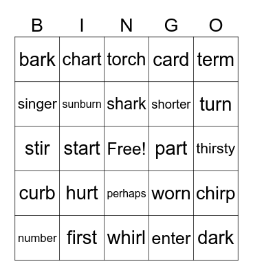 R-Controlled Vowels Bingo Card