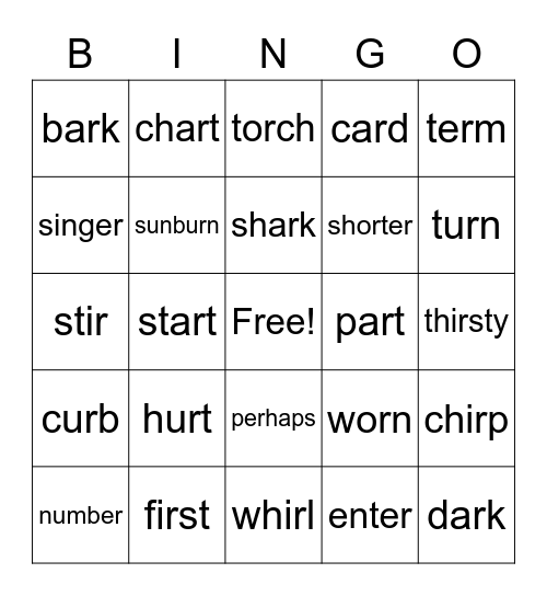 R-Controlled Vowels Bingo Card