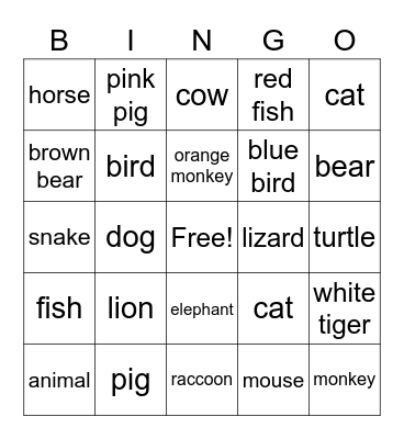 Animals #1 Bingo Card