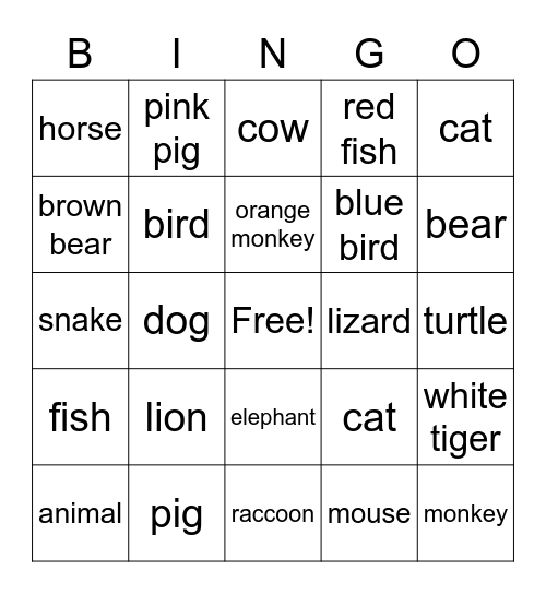 Animals #1 Bingo Card
