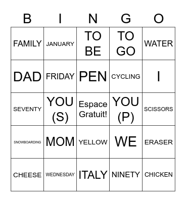 Williamson Bingo Card