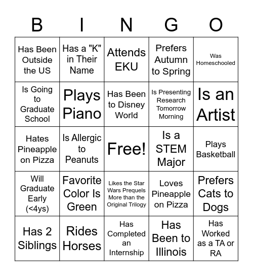 KHR Personality Bingo Card