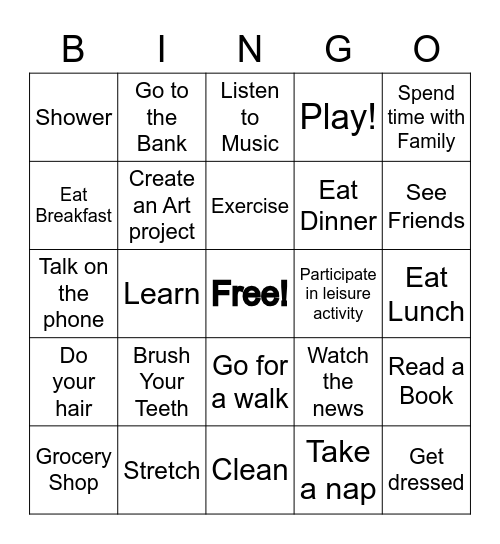 Routine Activities Bingo Card
