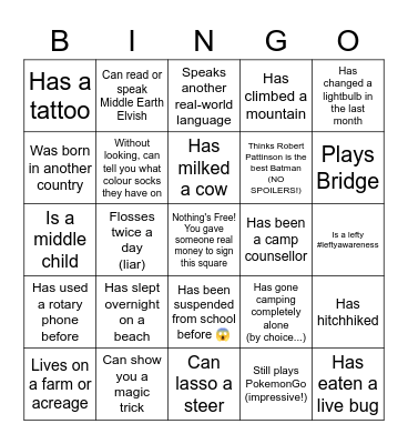 Youth People Bingo Card