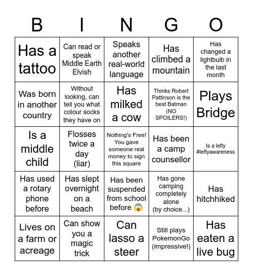 Youth People Bingo Card