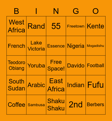 AFRICA TRIVIA Bingo Card