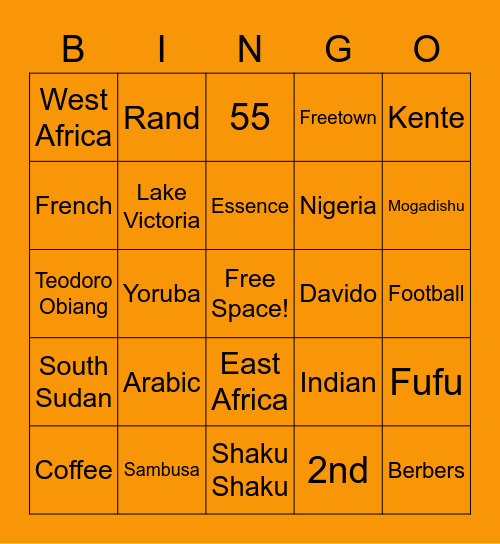AFRICA TRIVIA Bingo Card