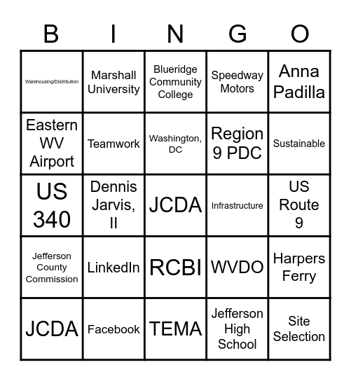 JCDA Bingo Card