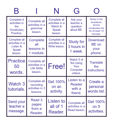 Burlington Bingo Card