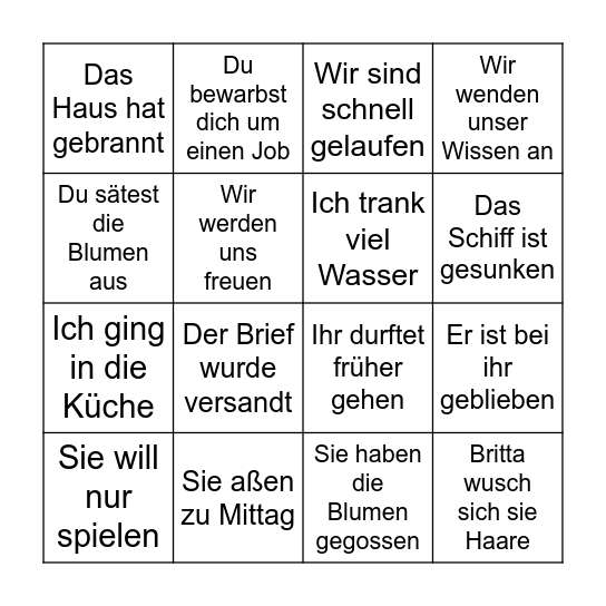 Zeiten Bingo Card