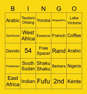 AFRICA TRIVIA Bingo Card