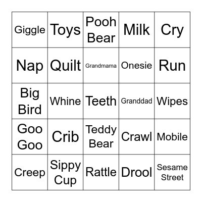 Rebbecca's Baby Bingo Card
