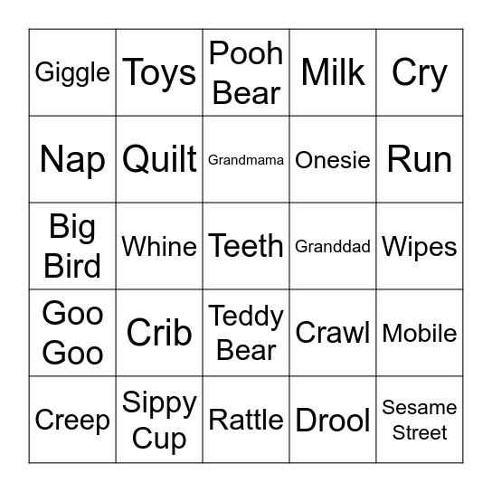 Rebbecca's Baby Bingo Card