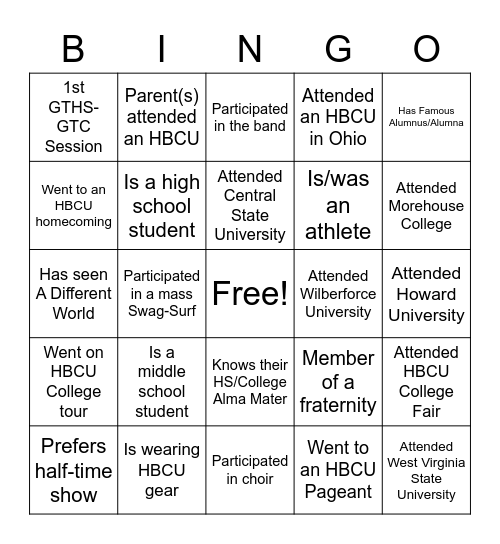 Who In The Room... Bingo Card