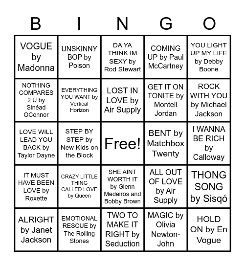 Music Bingo Card