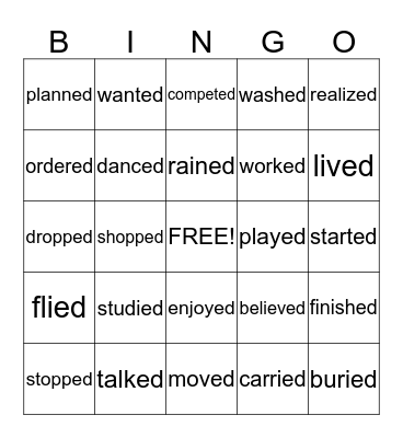 Regular Verbs Bingo Card