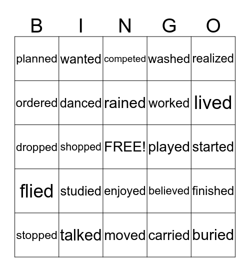 Regular Verbs Bingo Card