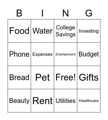 Budget Bingo with Words Bingo Card