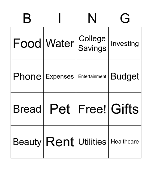 Budget Bingo with Words Bingo Card