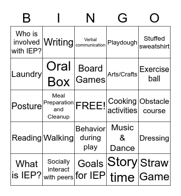 Family Based & IEP Bingo Card
