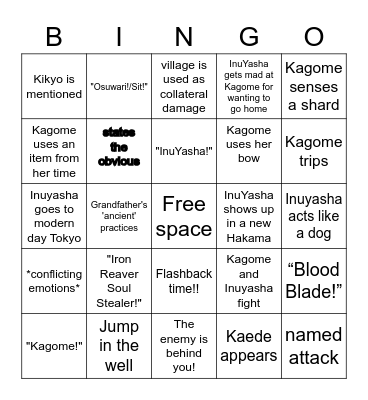 InuYasha Bingo Card