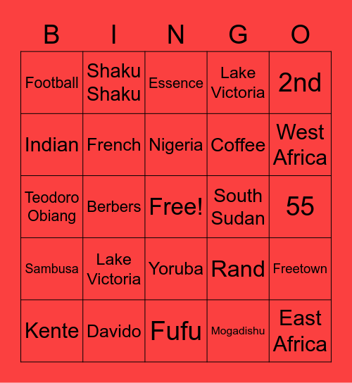 Africa Trivia Bingo Card