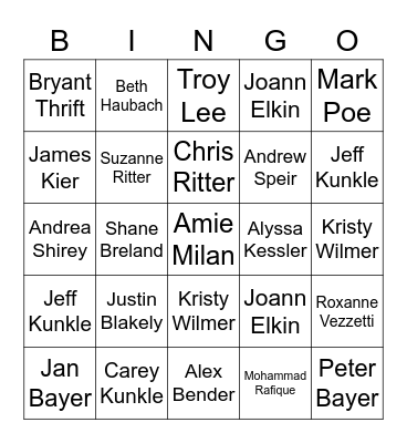 Our Core4ce Family Bingo Card