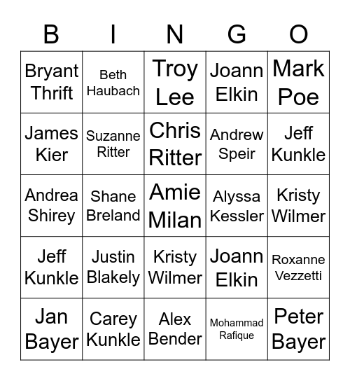 Our Core4ce Family Bingo Card